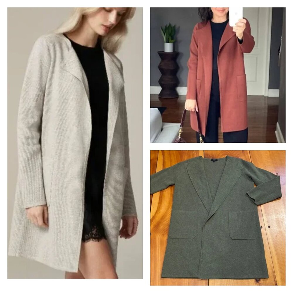 J CREW S Green Merino Wool Collarless Long Fit Sweater Blazer Layer